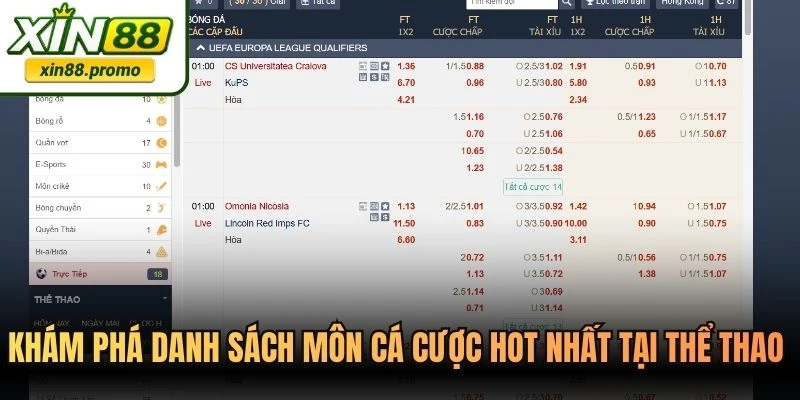 Khám phá danh sách môn cá cược hot nhất tại thể thao XIN88 hiện nay